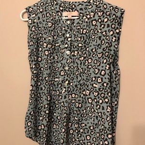 LOFT Light Blue Animal Print Blouse